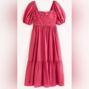 Abercrombie & Fitch Pink Emerson Smocked Puff Sleeve Maxi Dress Tall NWOT